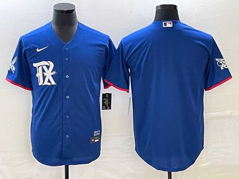 Men%27s Texas Rangers Blank Royal Blue 2023 City Connect Stitched Baseball Jersey